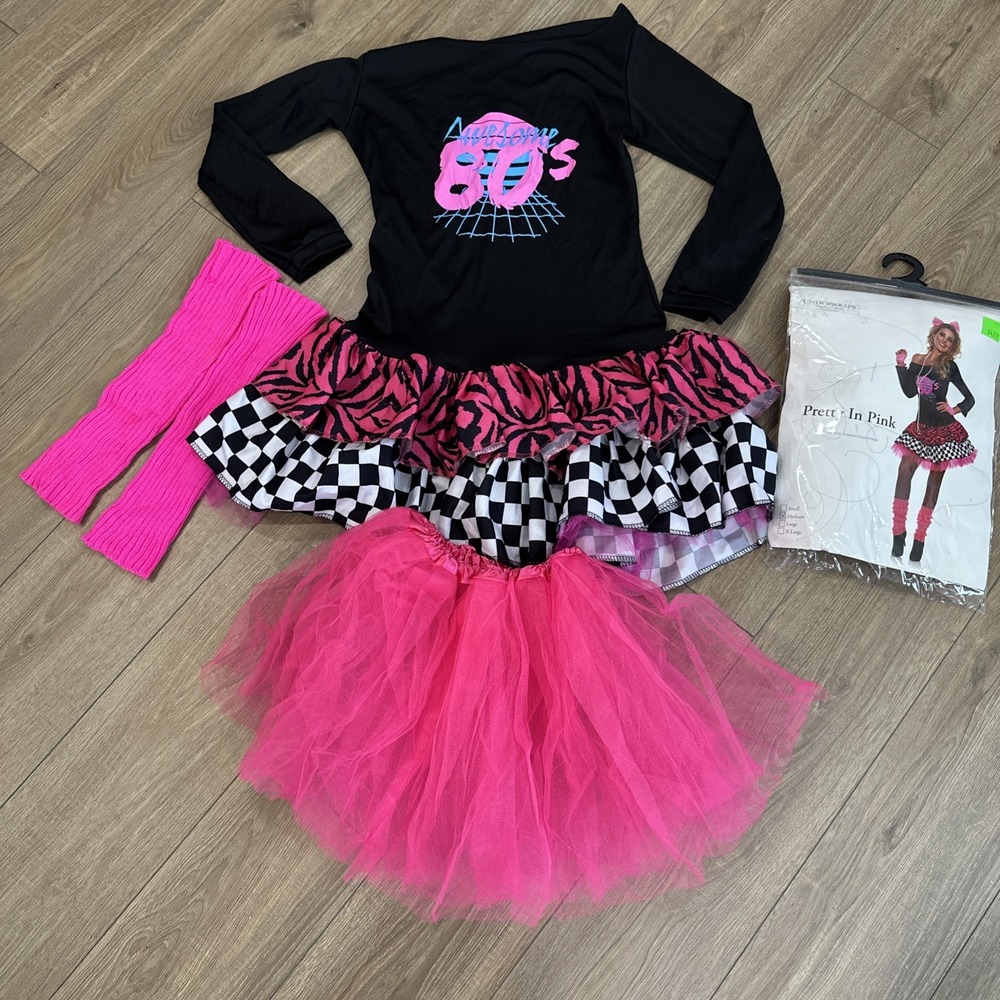 Underwraps Pretty in Pink Retro 80s Mini Dress Adult Halloween Costume Sz M
